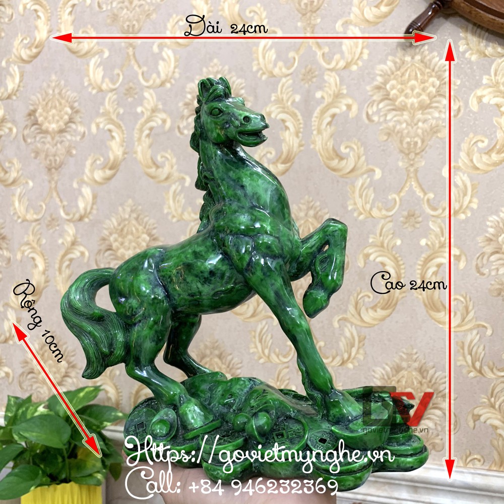 Tượng ngựa phong thủy để bàn làm việc mang may măn tài lộc - Màu Xanh Lục Bích - Cao 24cm