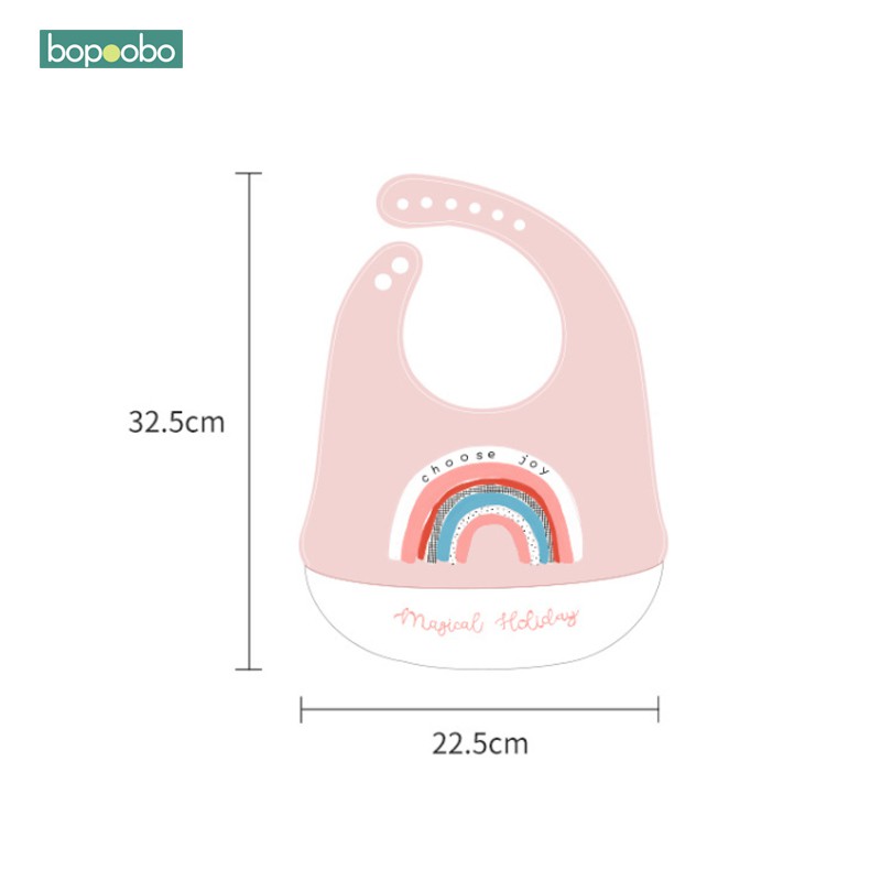 bopoobo Trẻ sơ sinh Sản phẩm cho trẻ sơ sinh Yếm silicon dễ thương Yếm ăn cho trẻ em Yếm ăn uống không thấm nước và nước bọt Trẻ em cho ăn Túi ăn