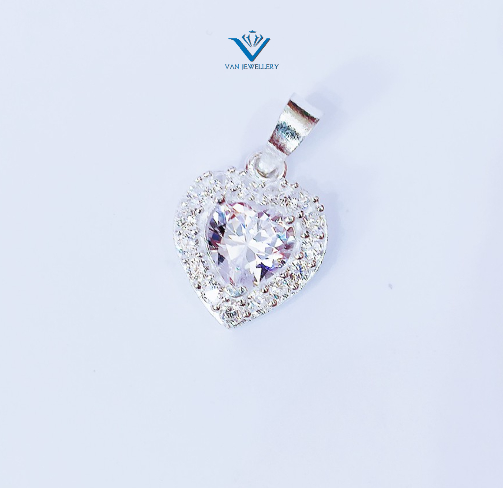 Mặt dây chuyền tim bạc ta đính đá chủ 6li viền đá nhỏ xinh_van jw