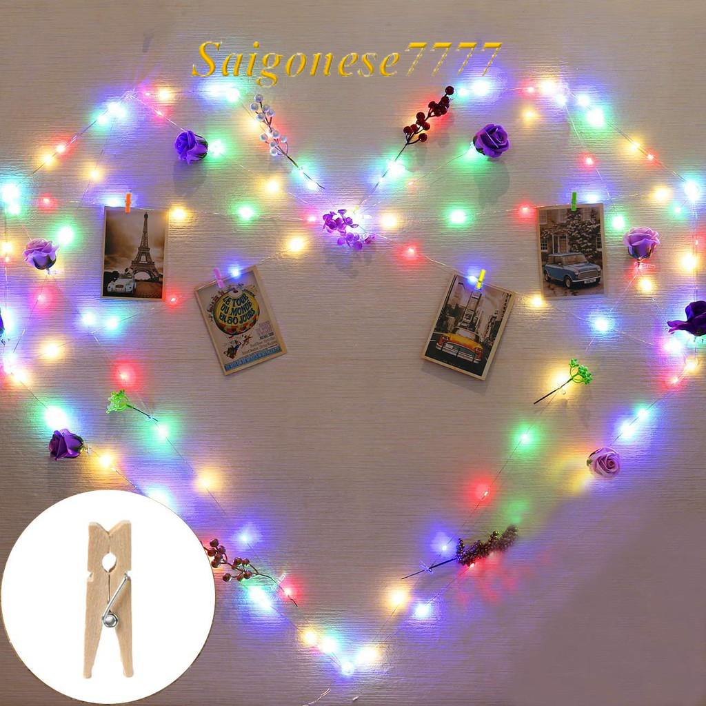Combo Kẹp Ảnh Gỗ Thông Và Dây Đèn Led Decor Phòng Ngủ Đèn Trang Trí Noel Tiệc Tùng Kẹp Hình Nghệ Thuật