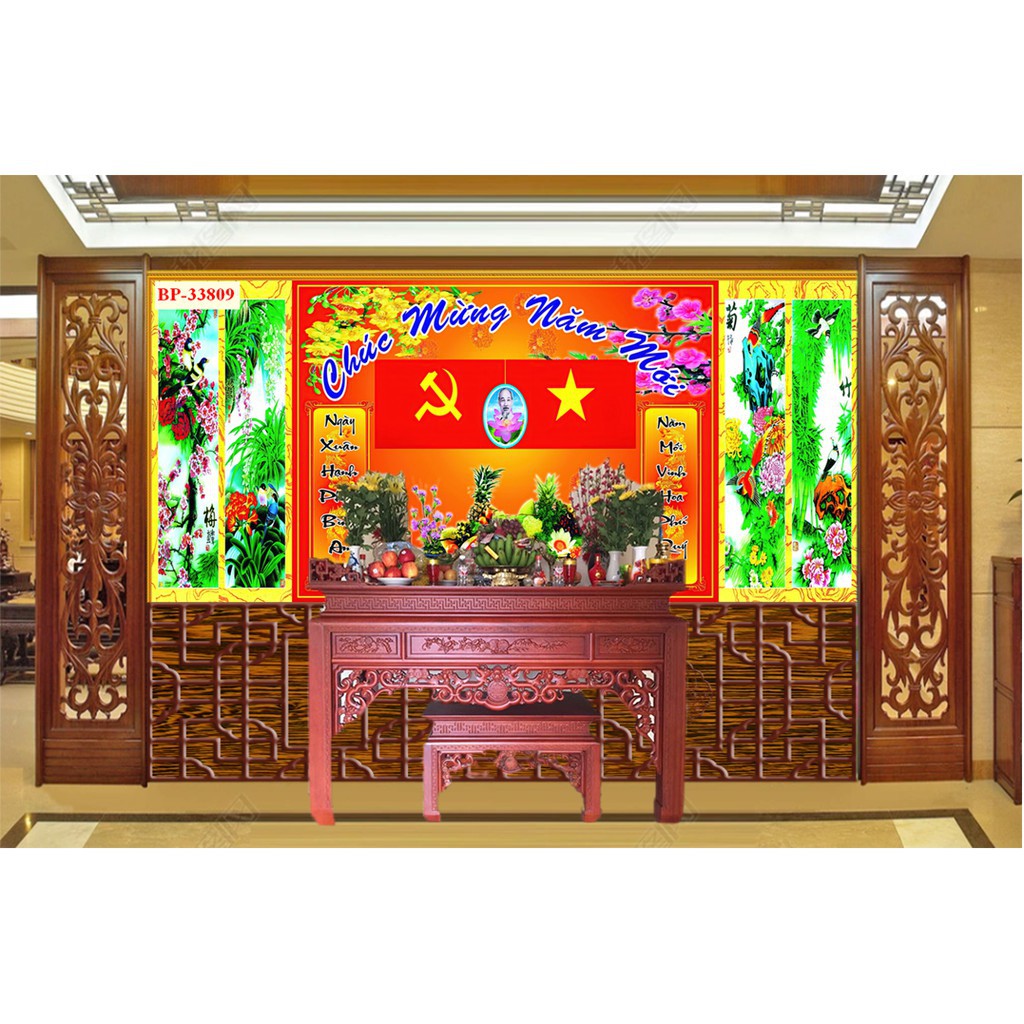 Tranh trang trí phòng thờ dán 3D lên tường khích thước rộng 150 x 120