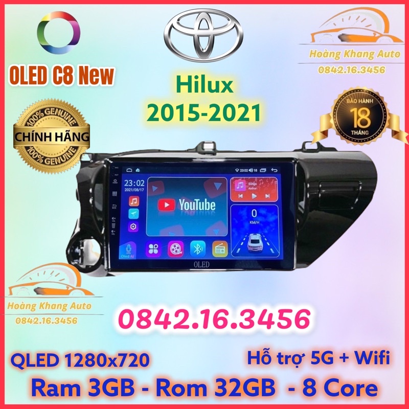 Màn hình android OLED C8 New theo xe Hilux 2015 - 2021 kèm dưỡng và jack nguồn zin theo xe