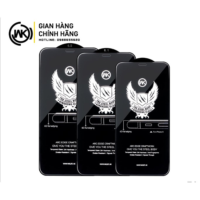 Kính Cường Lực WK KINGKONG XÁM 4D Siêu Cấp Bảo Vệ Toàn Diện Chính Hãng Full Mã iPhone