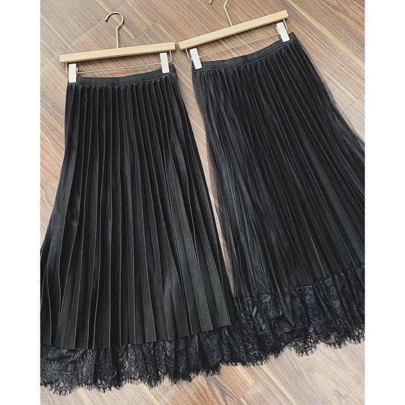 CHÂN VÁY XẾP LY PHỐI REN DÁNG DÀI