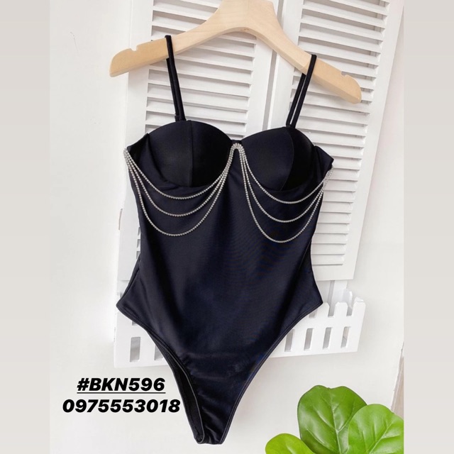 [BKN679] &lt;ÂU&gt; BODYSUIT ĐEN MIX DÂY ĐÁ (CÓ GỌNG)