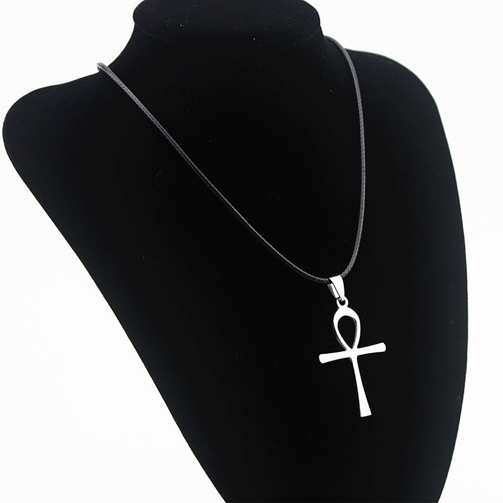 Dây chuyền mặt hình cây thánh giá dây da giả phong cách punk cá tính thời trang