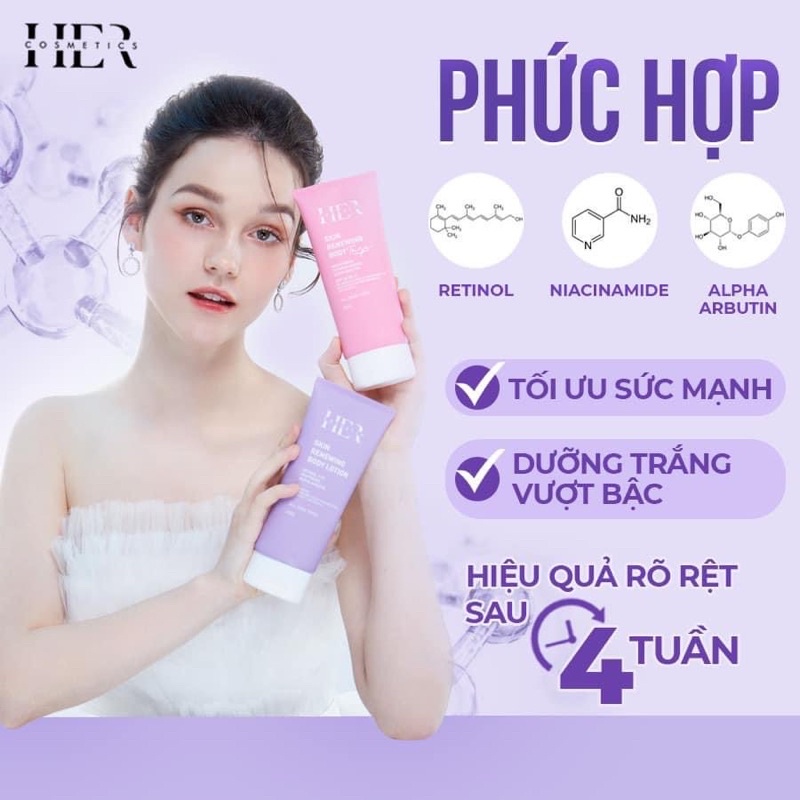 KEM BODY TRẮNG DA HER COSMETIC , TREATMENT , RETINOL  ,KEM DƯỠNG DA SKIN RENEWING BODY. APHA ARBUTIN , CHỐNG NẮNG SPF30+