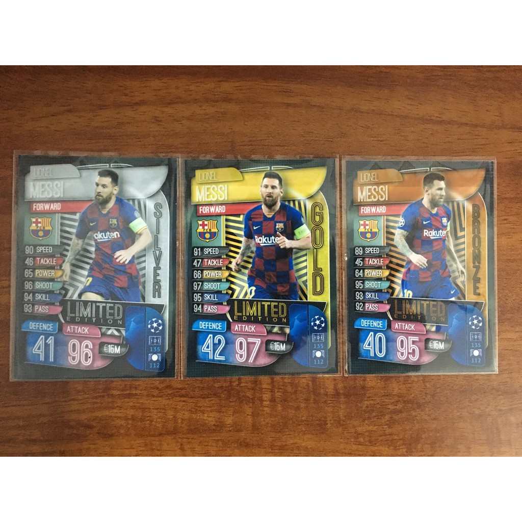 3 Thẻ In Match Attax 2019-20 Lionel Messi Limited Edition Size UK