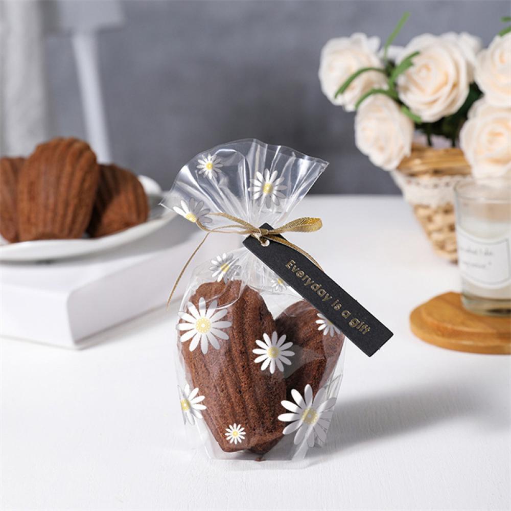 Set 50/100 Túi Trong Suốt Đựng Bánh Quy/Kẹo/Socola J6V4 Họa Tiết Hoa Cúc