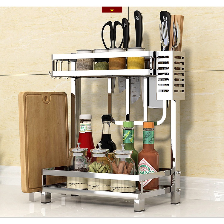Kệ đựng gia vị inox 304 2 tầng 3 tầng nhà bếp, Kệ để đồ nhà bếp đa năng siêu bền MKS006