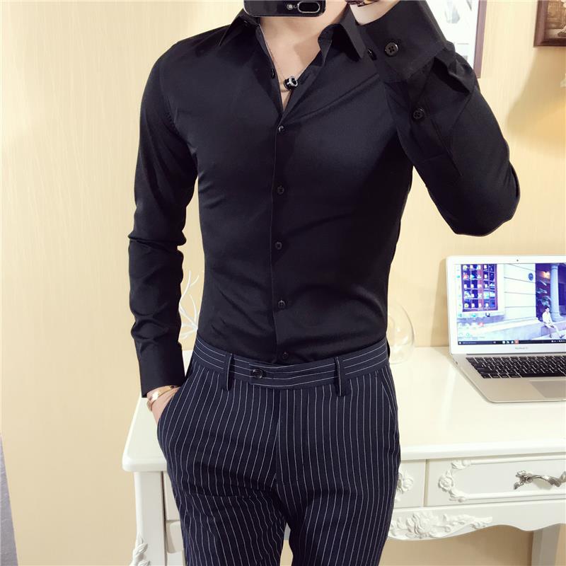 Áo Sơ Mi Nam Đen Dáng Ôm Body Mềm Mịn Ít Nhăn Xuất Xưởng