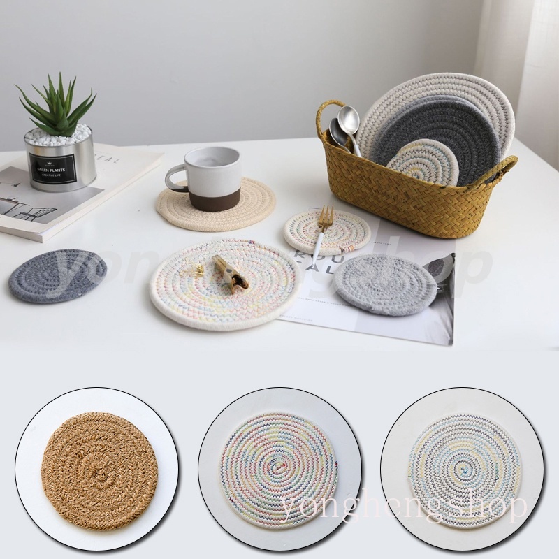 Tấm lót bàn ăn hình tròn bằng Cotton lanh cách nhiệt chống trượt tiện dụng cho nhà bếp