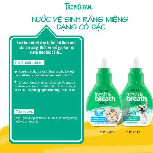 Thanh Lý-Nước vệ sinh răng miệng ngăn ngừa Mảng Bám,Mùi Hôi,Cao Răng Chó Mèo đậm đặc- FRESH BREATH BY TROPICLEAN DROPS