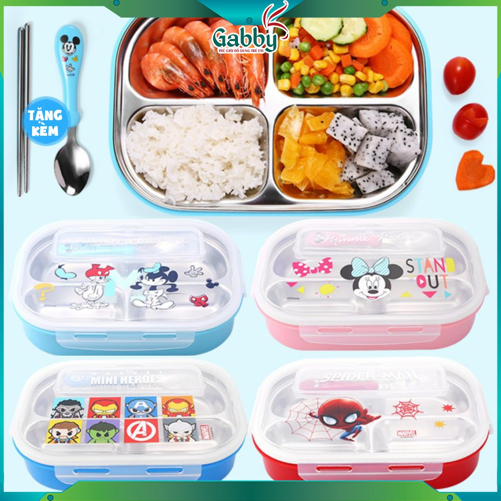 HỘP CƠM DISNEY 2 NGĂN / 3 NGĂN / 4 NGĂN KÈM MUỖNG ĐŨA (MICKEY/MINNIE/ELSA/MC QUEEN/ SPIDER MAN/ AVANGERS/CÔNG CHÚA