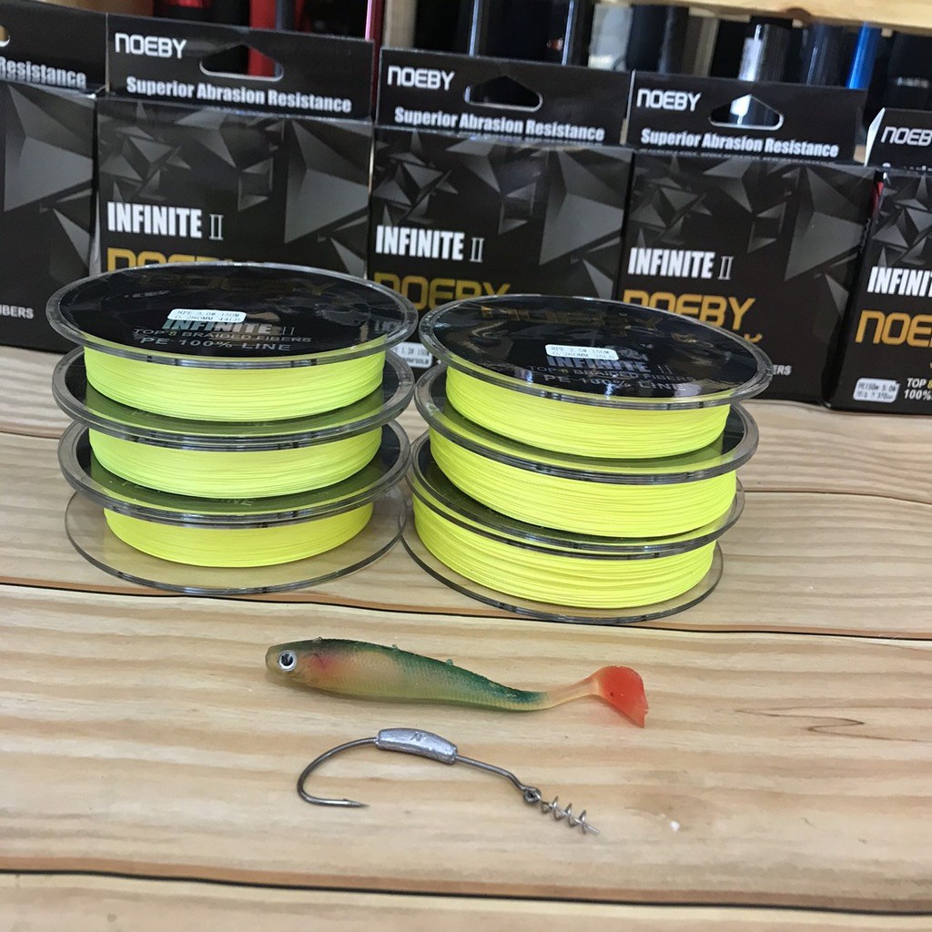 Dây dù câu cá PE Noeby Infinite II màu vàng 150m,  dù PE đan 8 lõi công nghệ Nhật Bản, dây dù câu cá lóc,chẽm
