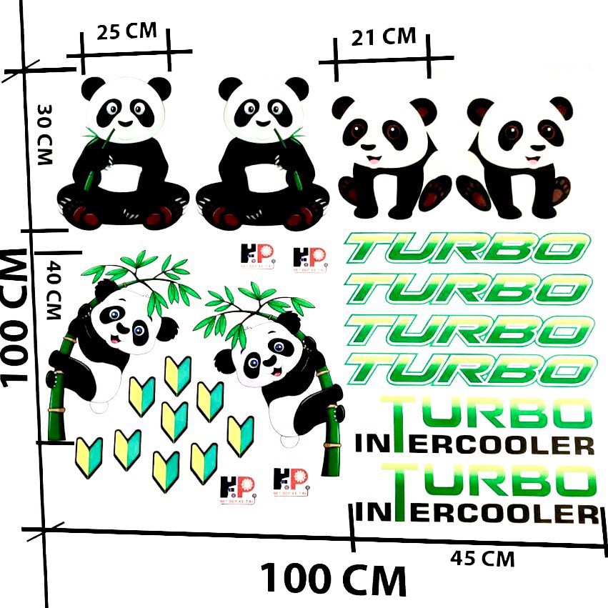 TEM DÁN COMBO HÌNH GẤU TRÚC PANDA XINH LUNG LINH CHO XE TẢI - Ô TÔ- XE HƠI