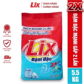Bột giặt Lix Extra đậm đặc 5,5Kg ED557 gấp đôi sức mạnh làm sạch mọi vết bẩn, khử mùi ẩm mốc cho giặt tay và máy