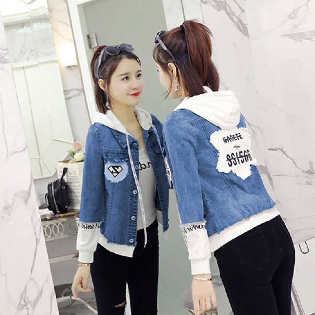 Áo khoác jean nữ nón trùm tay dài jean dày bao đẹp