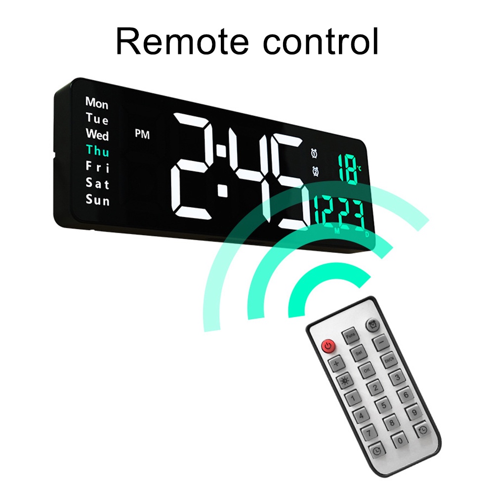 Đồng Hồ Báo Thức Điện Tử LED Kỹ Thuật Số Điều Khiển Từ Xa Hiển Thị Nhiệt Độ Ngày Tuần Gắn Tường
