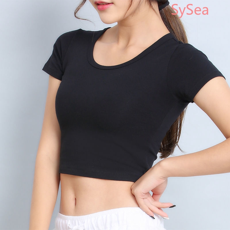 Áo Thun Croptop Tay Ngắn Màu Đen Thời Trang Mùa Hè Cho Nữ