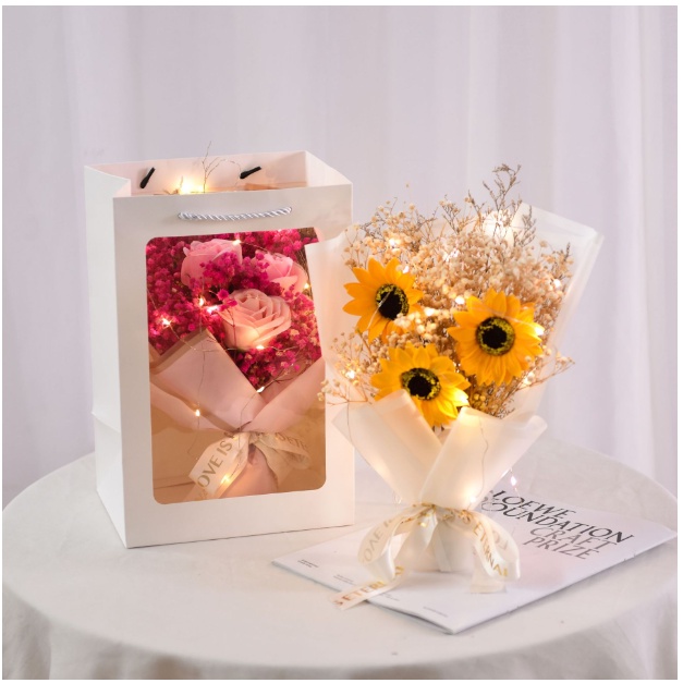 Hộp Quà Hoa Baby Gypsophila,Gồm Túi Đựng Trong Suốt, Đèn Led - Quà Tặng Người Yêu, Người Thân, Lễ Tình Nhân