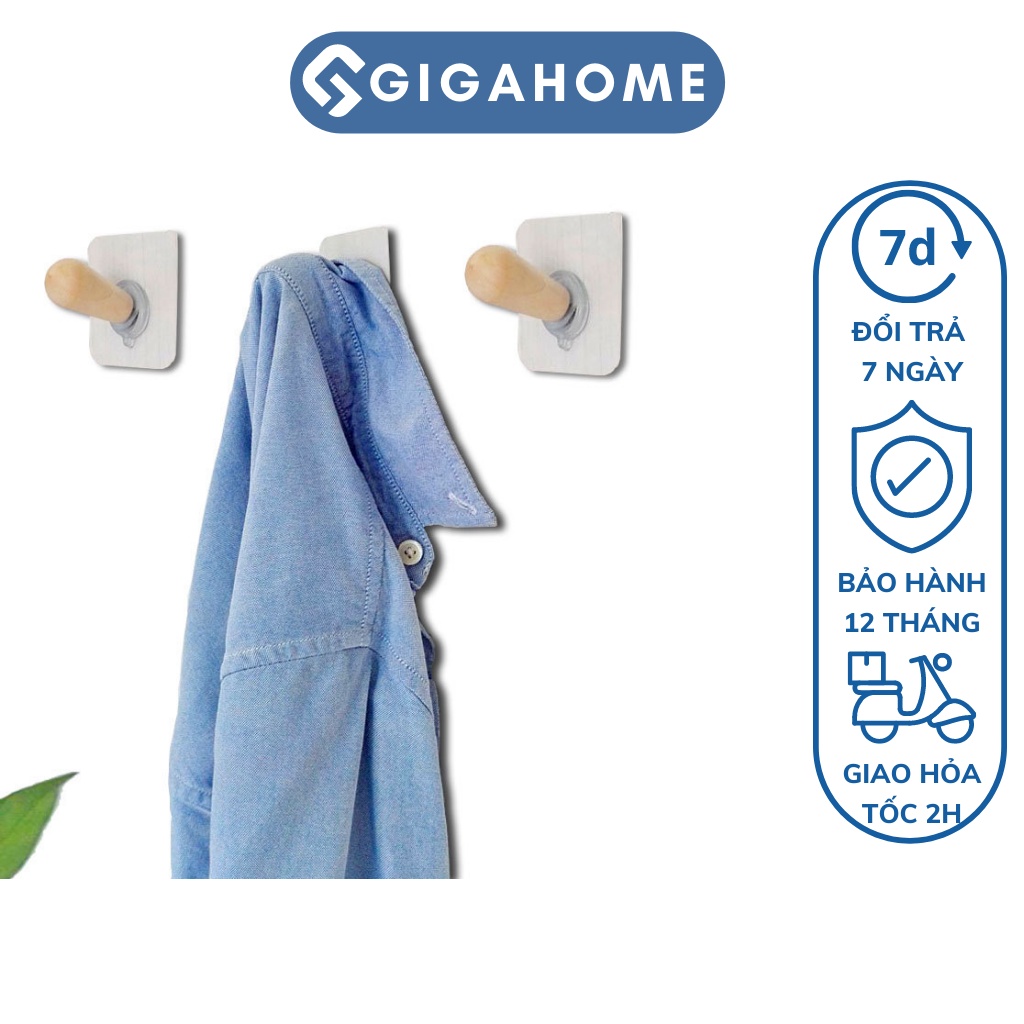 Combo 2 Móc Gỗ Treo Quần Áo GIGAHOME Dán Tường, Trang Trí Nhà Cửa 7266