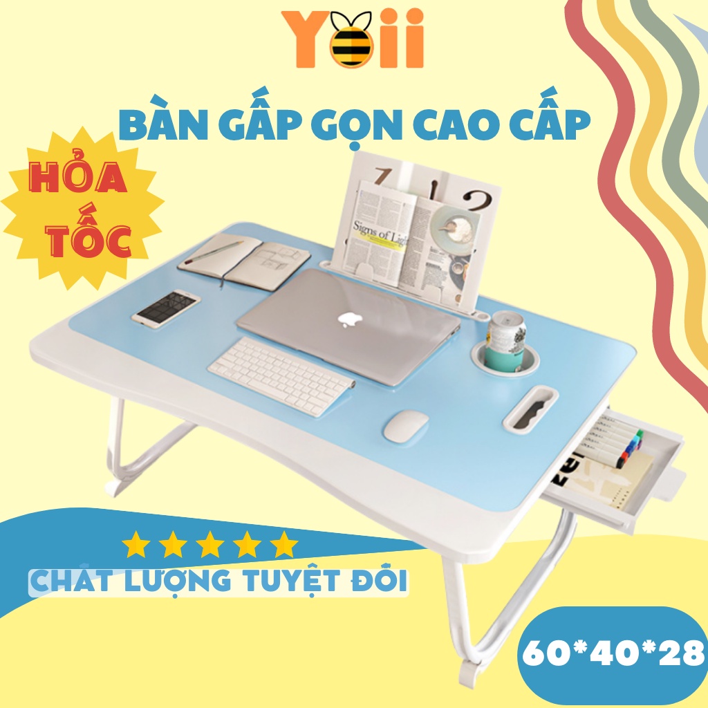 Bàn học gấp gọn có ngăn kéo, mặt gỗ kèm khe cắm ipad giá rẻ nhiều màu sắc thiết kế kiểu mới chân vuông Yoii Store