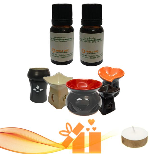 Combo 2 chai tinh dầu IAT 10ml và 1 lò xông tinh dầu + Tặng 1 viên nến