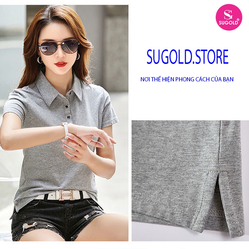 Áo thun polo nữ SUGOLD Store thun cotton ngắn tay thấm hút tốt, dáng công sở nhiều màu RZM46