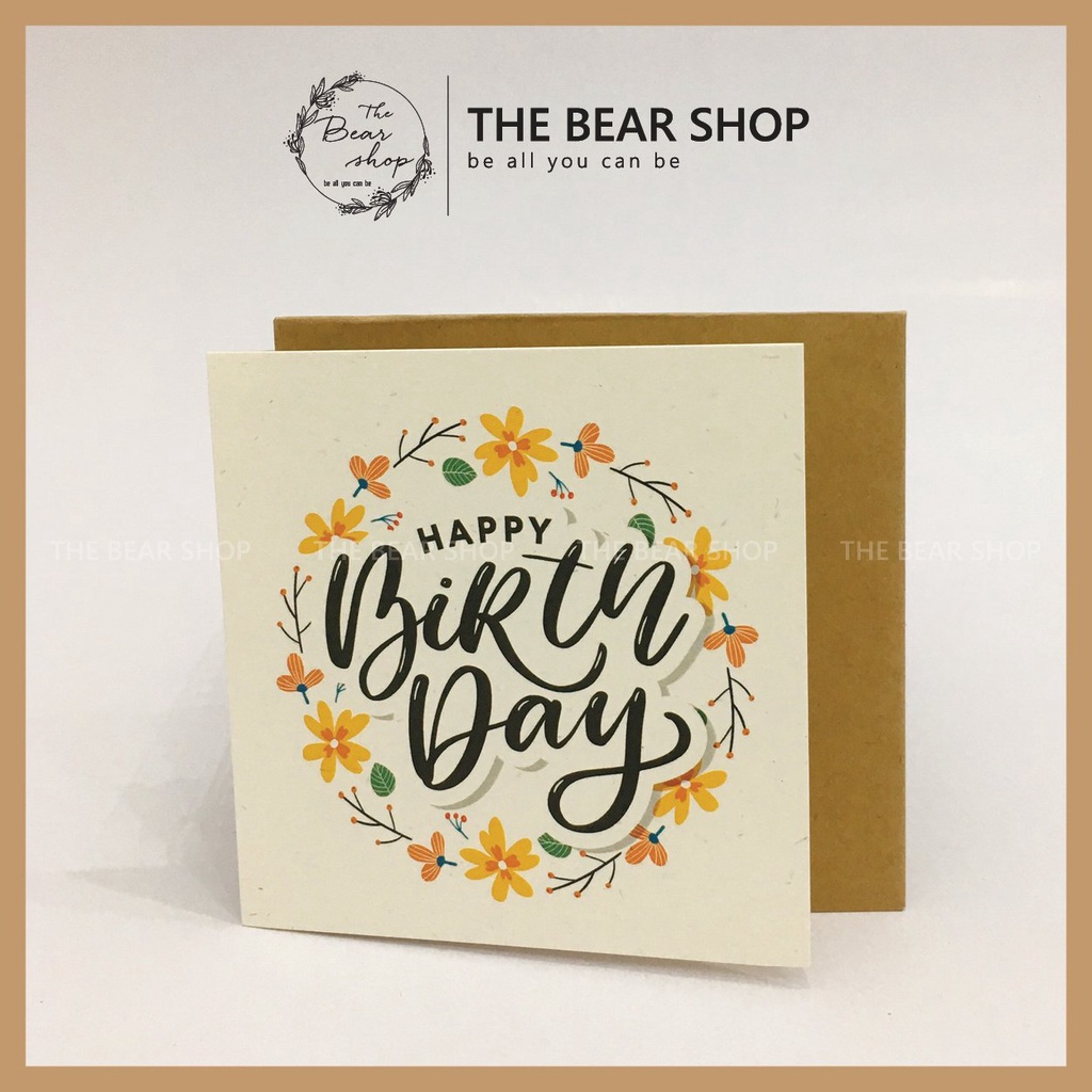 Combo 5 thiệp sinh nhật handmade vintage giấy kraft - Kích thước 11x11cm hàng loại 1 - The Bear Shop