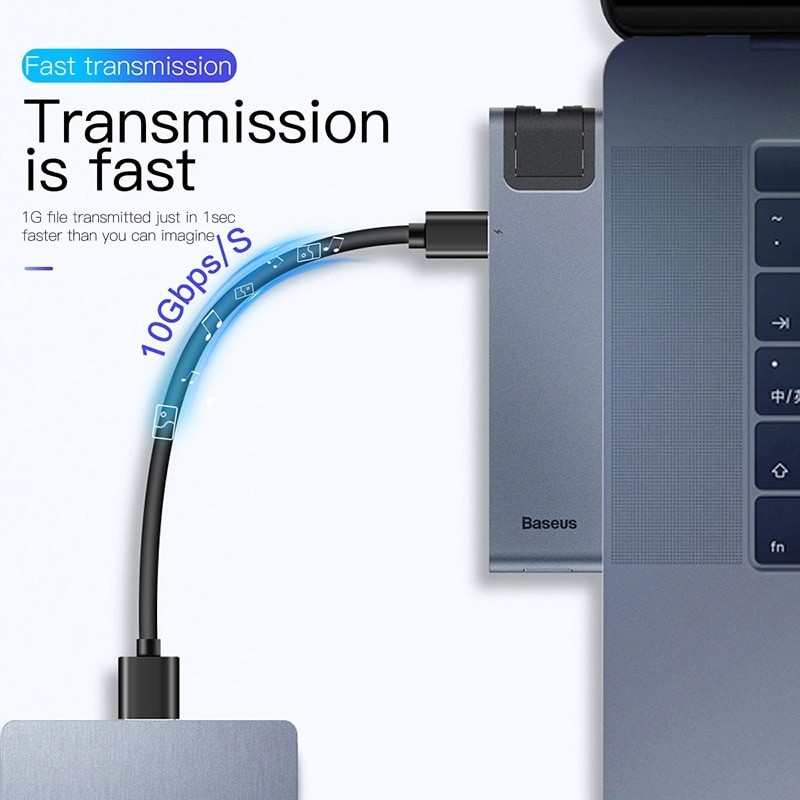 Hub chuyển Baseus Thunderbolt C Pro 7 in 1 Smart Hub cho Macbook Pro 2016/ 2017/ 2018 (Type C to C PD, 2x USB 3.0, HDMI