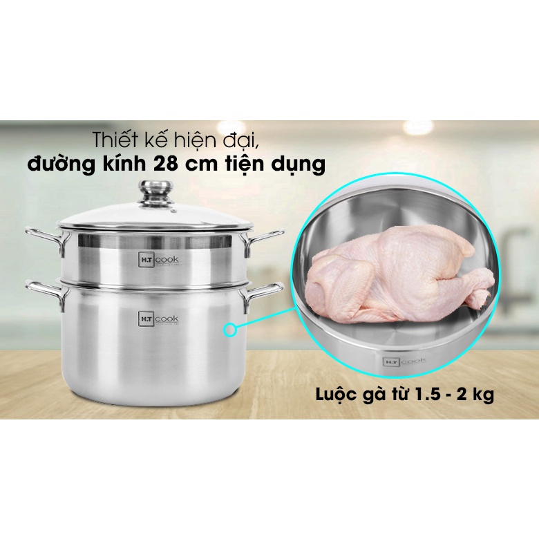 Bộ nồi xửng hấp Fivestar H.T cook nắp kính 1 đáy dùng tốt mọi bếp 28cm , hàng chính hãng