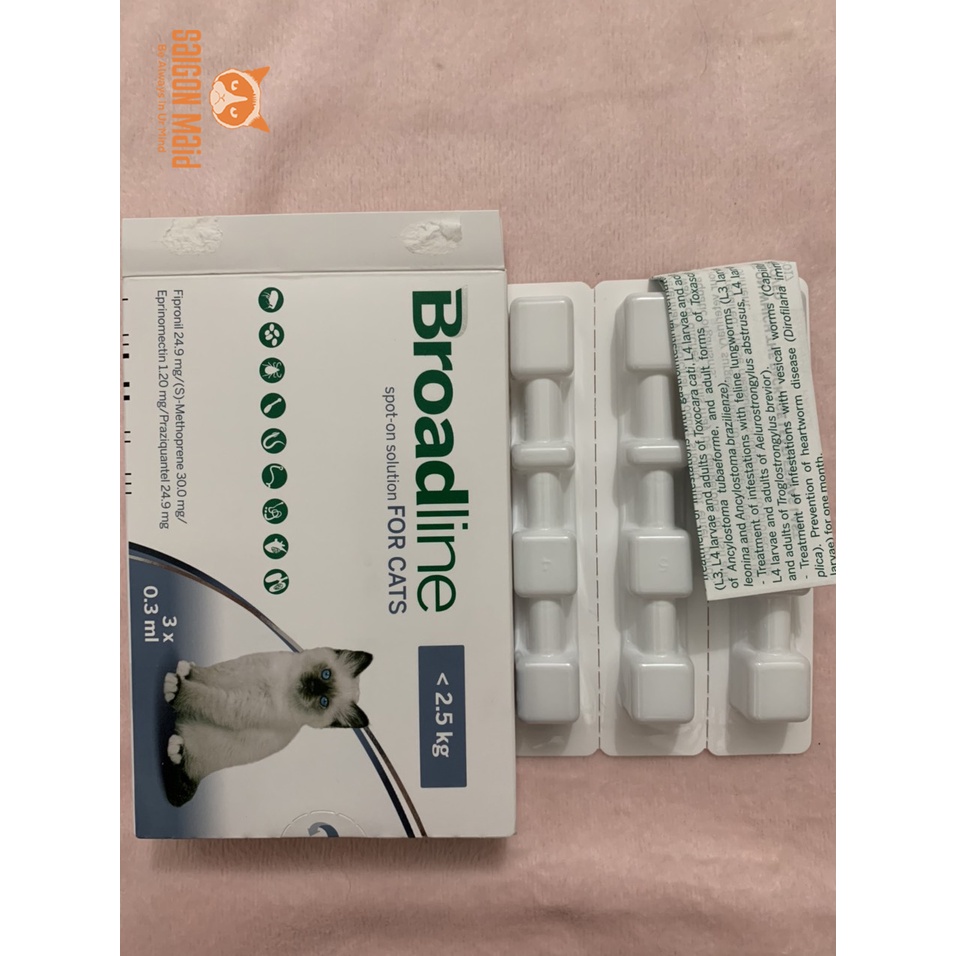 1 tuýp Broaline spot-on solution nhỏ dưới 2,5kg dành cho mèo phòng nội, ngoại kst