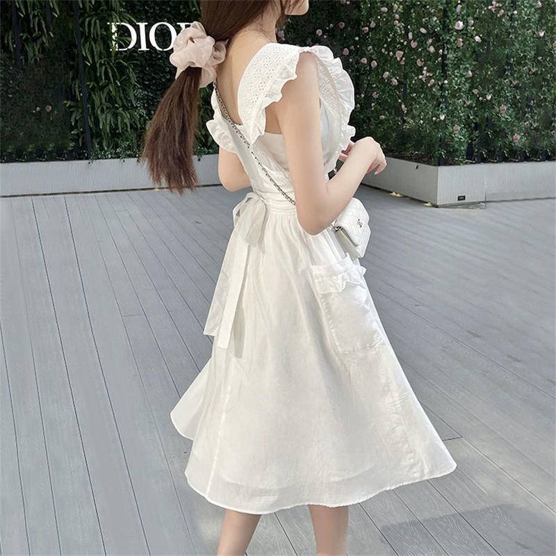 Xiaofei Đầm midi Mỏng Màu Trơn Mùa Hè Cá Tính Cho Nữ