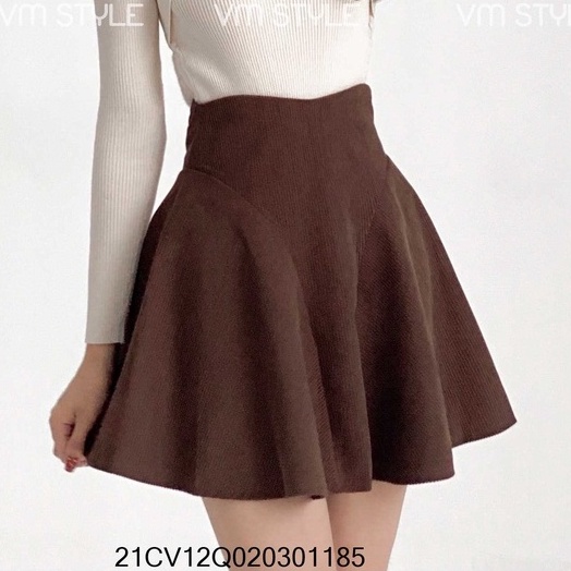 Chân váy nhung tăm dáng xòe màu nâu thu đông ulzzang basic Fmstyle Saigon 21CV12Q020301 | BigBuy360 - bigbuy360.vn