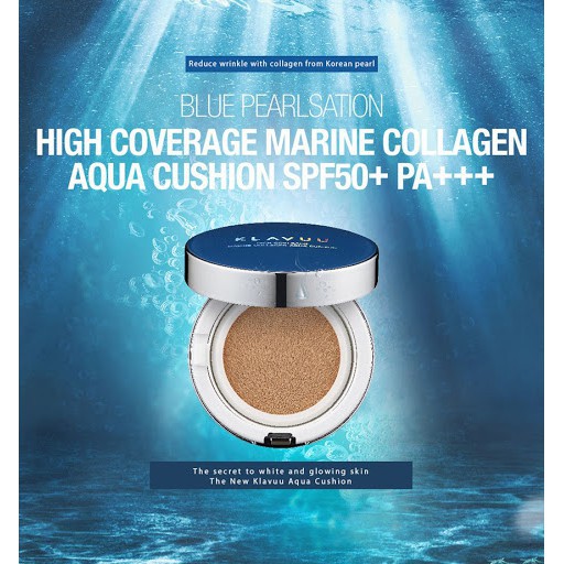 Phấn Nước Dưỡng Ẩm Klavuu Blue Pearlsation High Coverage Marine Collagen Aqua Cushion SPF50 PA+++