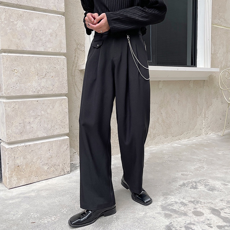 Quần tây ống rộng nam nữ vải hàn cao cấp kèm dây xích phong cách Unisex Hàn Quốc QSX001