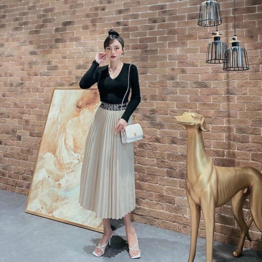 Chân Váy Dạ Dáng Dài Nữ Xếp Ly TEMA - Chân Váy Xếp Ly Cạp Chun Siêu Xinh | BigBuy360 - bigbuy360.vn