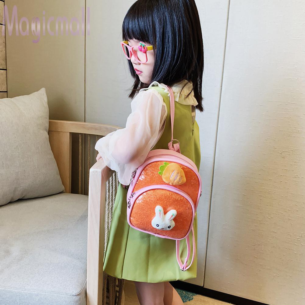 Túi đi học đeo chéo hình cà rốt và thỏ đính kim sa lấp lánh dễ thương cho bé gái