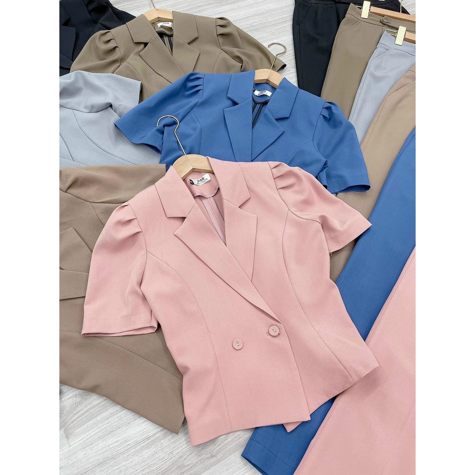 Set Đồ Ba Món Nữ CRAZYTEEN Áo Cổ Vest Tay Dài Quần Dài Ống Đứng Kèm Áo Dây