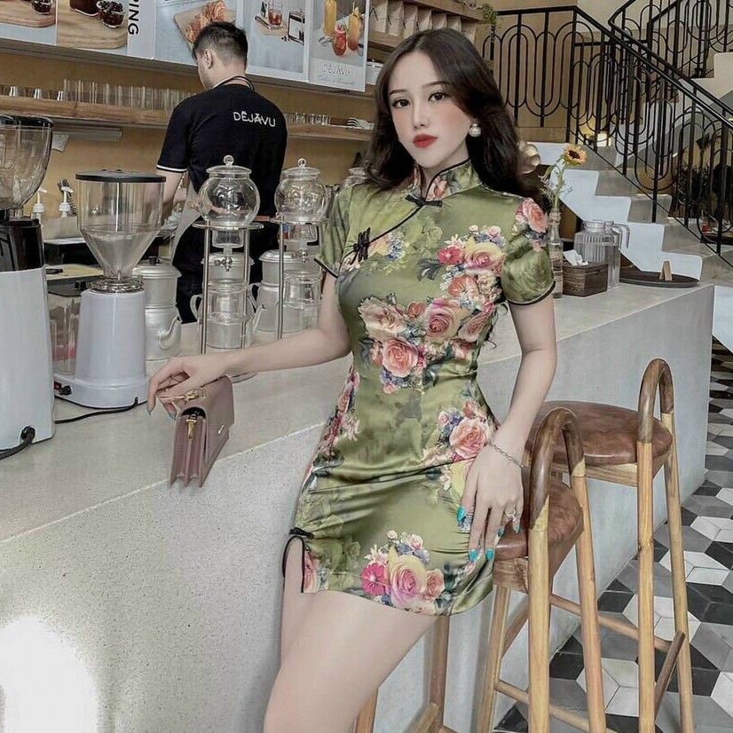 Video ảnh thật váy đầm body sườn xám cách tân xẻ đùi dành cho nữ HT01