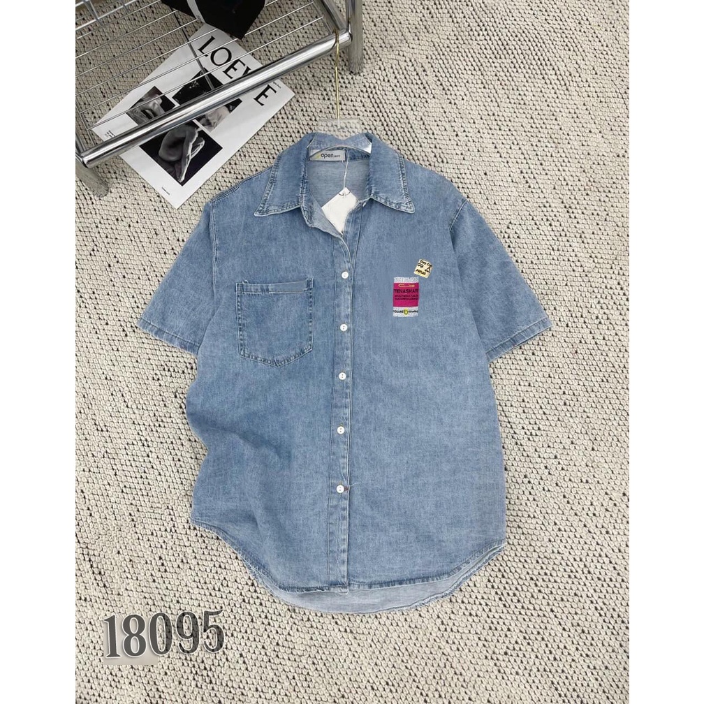 Áo sơ mi Jean BIGSIZE Tay Ngắn Chữ 18095