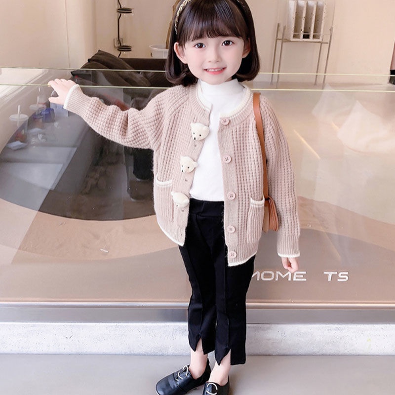 Áo Khoác Len Cardigan Phong Cách Hàn Quốc Thời Trang Mùa Thu Cho Bé Gái