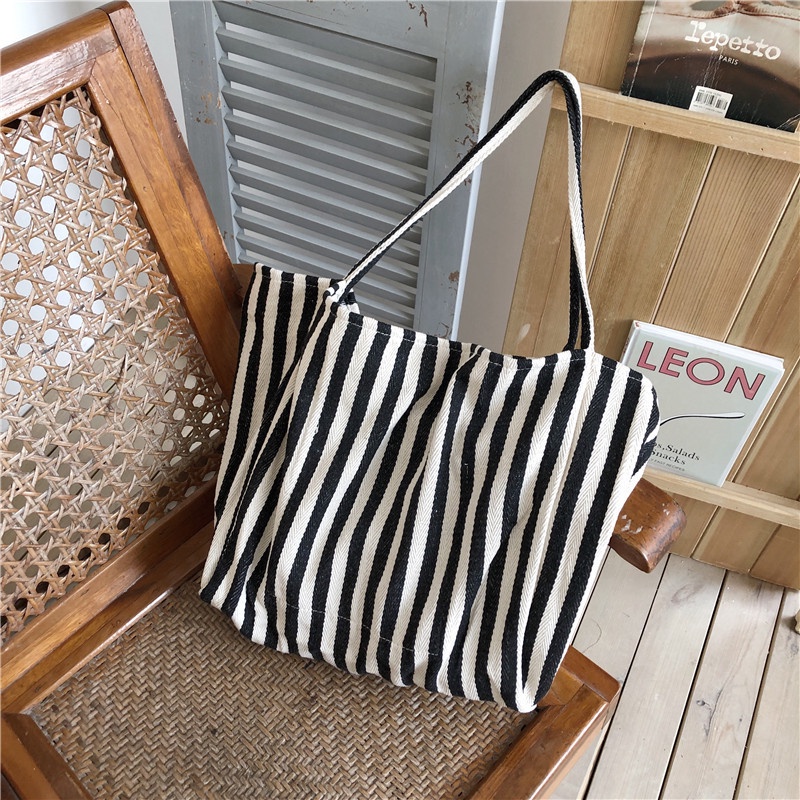 Túi đeo vai bằng vải canvas họa tiết kẻ sọc thời trang Nhật Bản sành điệu dành cho nữ IELGY