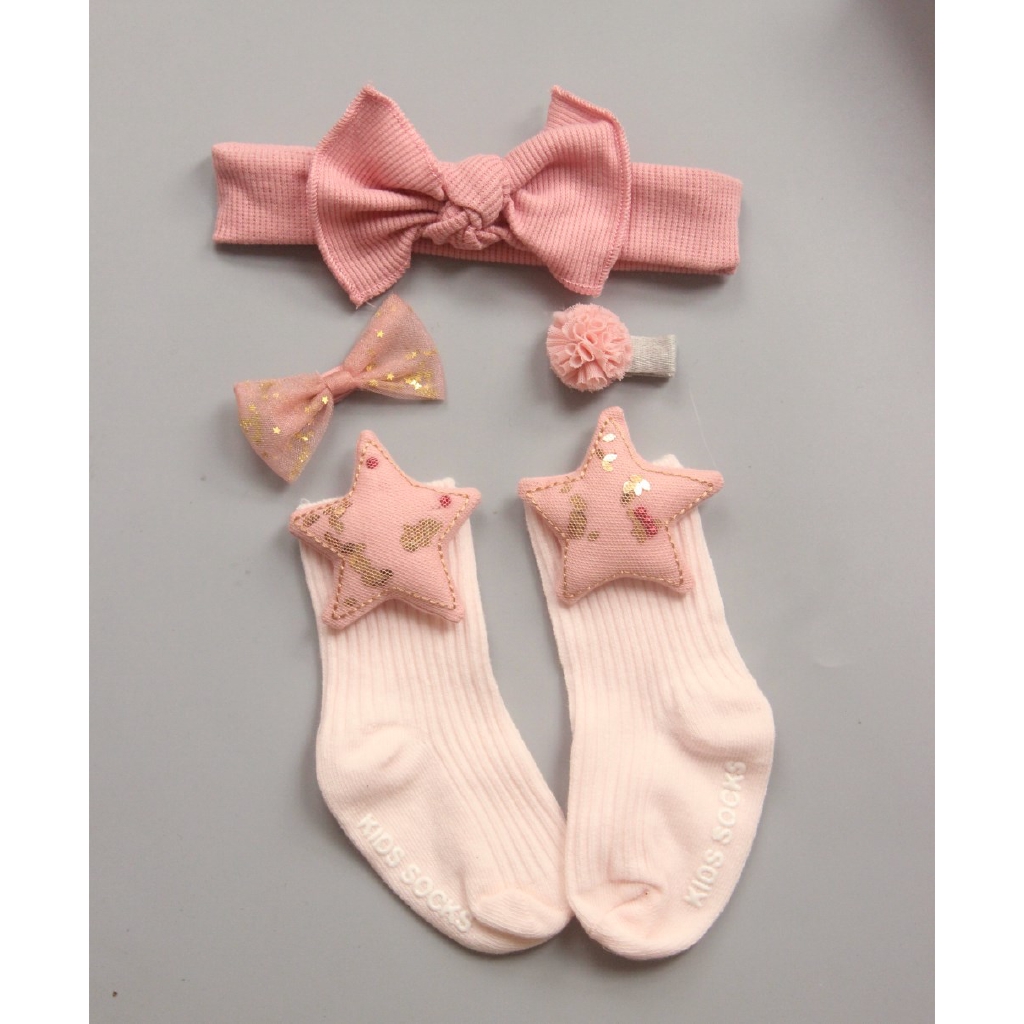 ✦LD-Baby girl hair accessory gift set bow tie headband hair clip hairpin socks