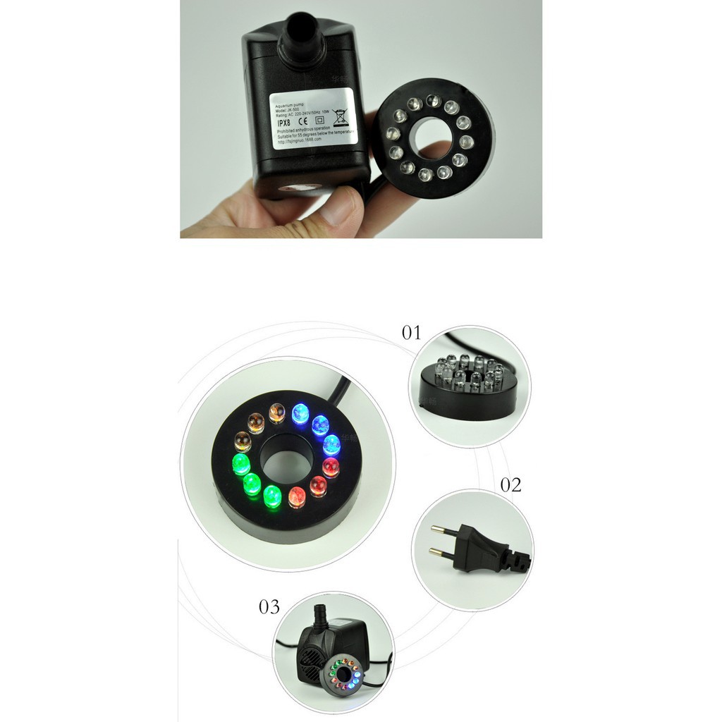 Máy Bơm Nước Chìm,Hồ Cá Hòn Non,Bộ Thác Nước có 12 đèn led đổi màu