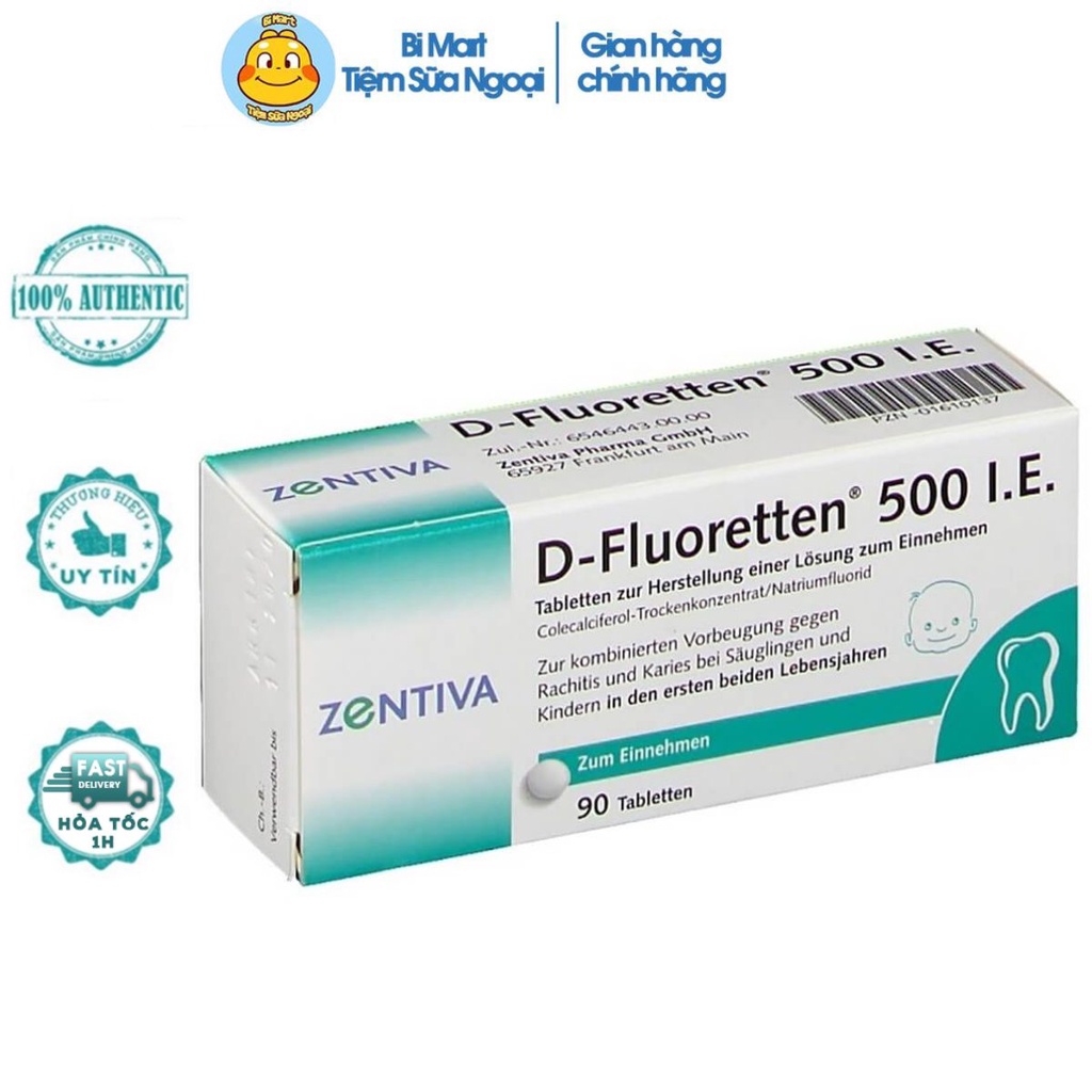Vitamin D-fluoretten 500 I.E 90 viên Đức vitamin D3 kết hợp với Fluor giúp tăng cường hấp thụ canxi  - 𝐁𝐢 𝐌𝐚𝐫𝐭
