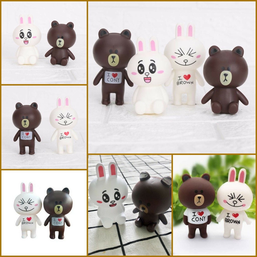 con vật trang trí bánh sinh nhật [FREESHIP] gấu nâu và thỏ trắng