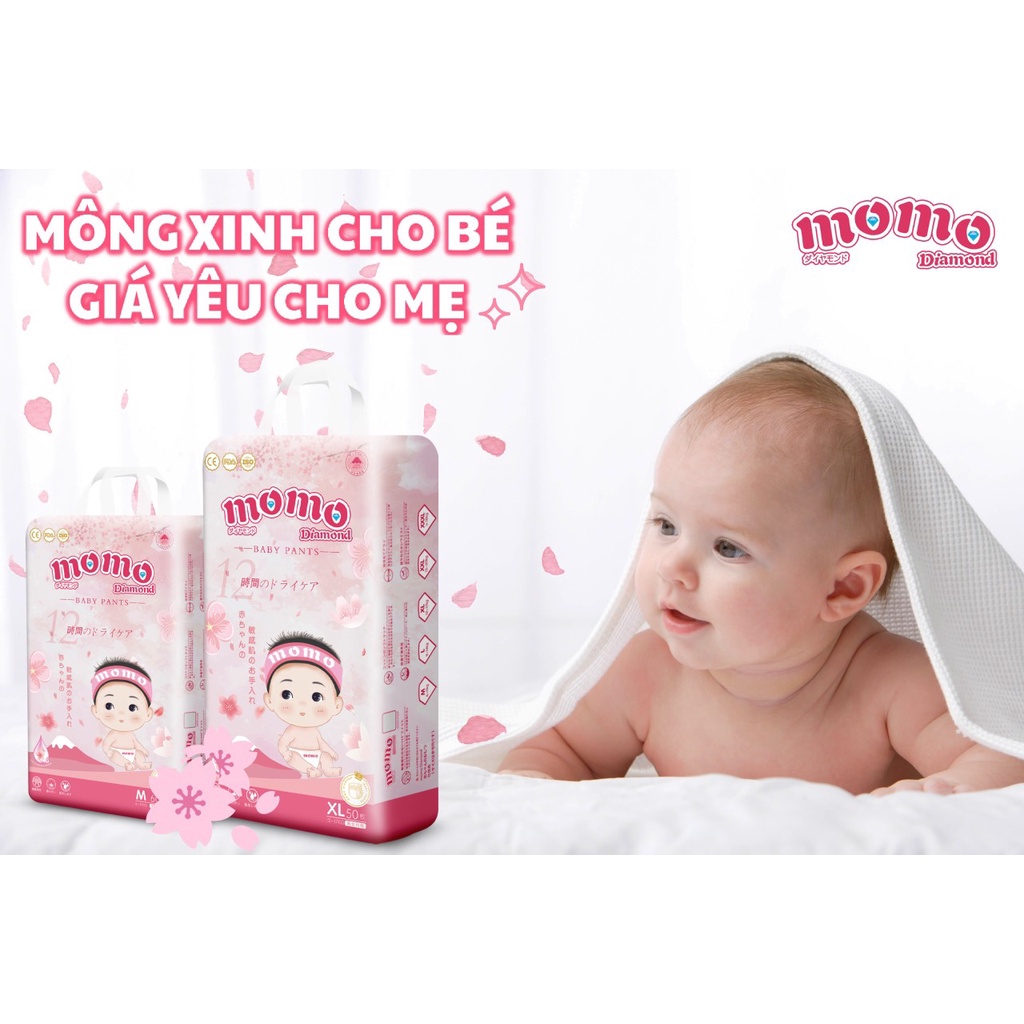 Bỉm tã dán/quần dùng thử  MOMO DIAMOND ORGANIC S1/ M1/L1/XL1/XXL1/XXXL1 tinh chất hoa anh đào.