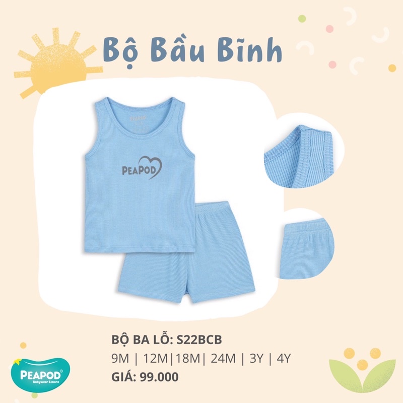 Bộ ba lỗ Peapod chính hãng size 9m->4y